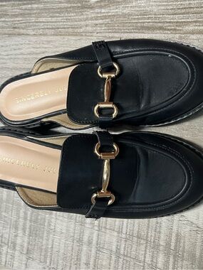 Sincerly Jules Black Leather Mule with Gold Horsebit